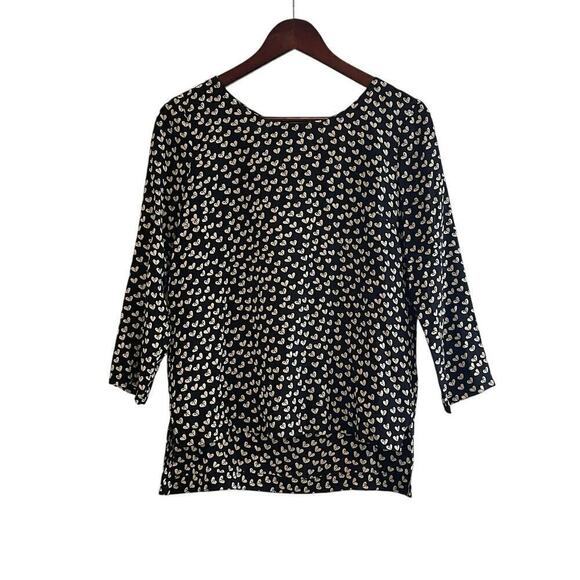 Maeve by Anthropologie Linosa Heart Print 100% Silk Blouse Small Valentines Day - Picture 2 of 7